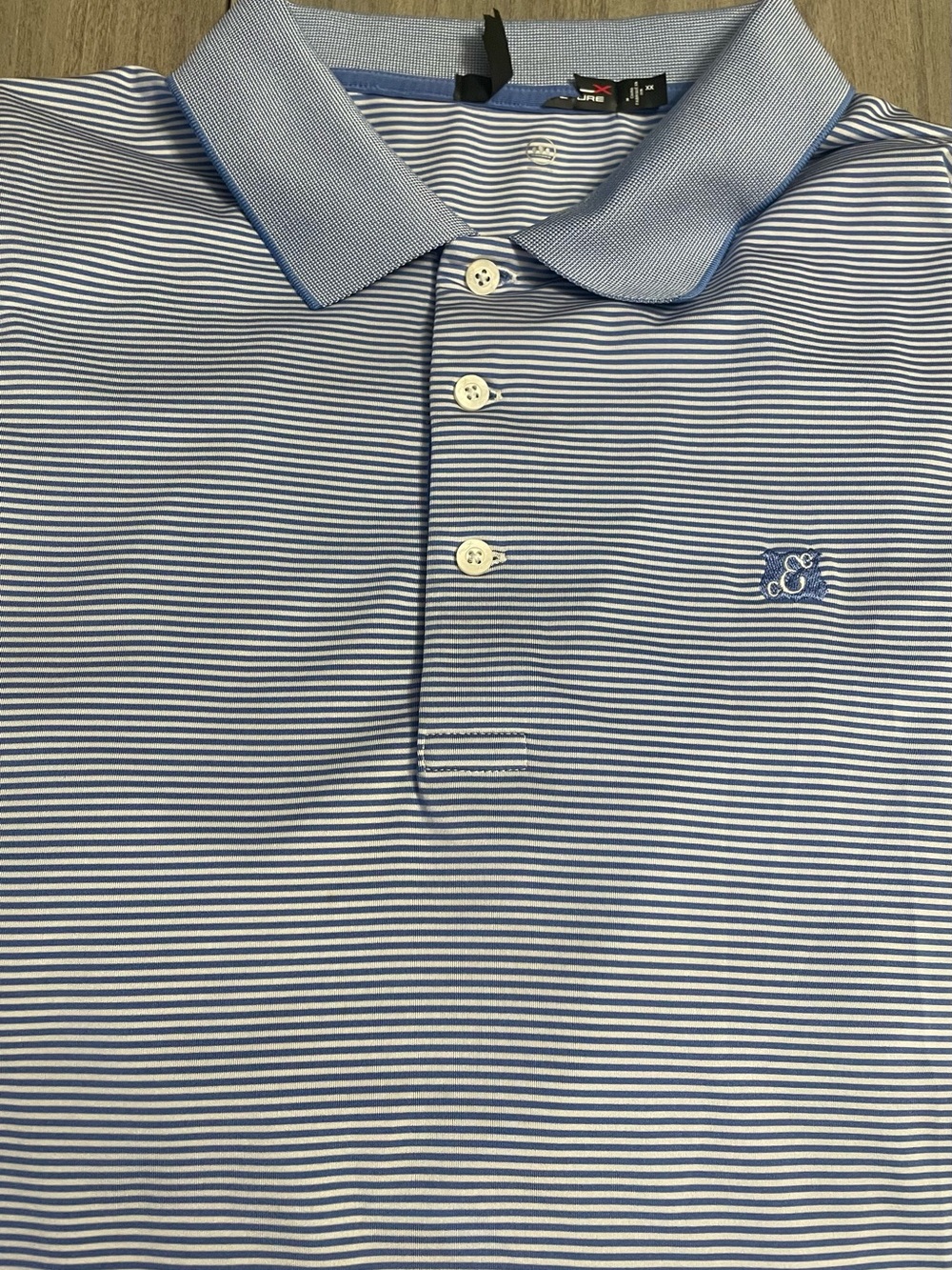 RLX Ralph Lauren Performance Polo Shirt Men’s XXL Blue White Striped Edgewood